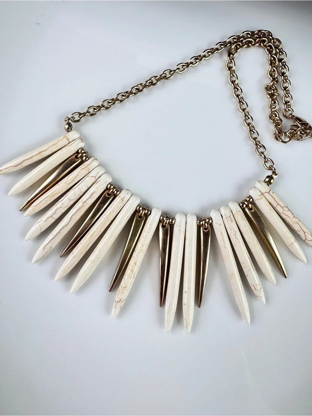 Free People White Bone Spike Necklace with Gold Accents